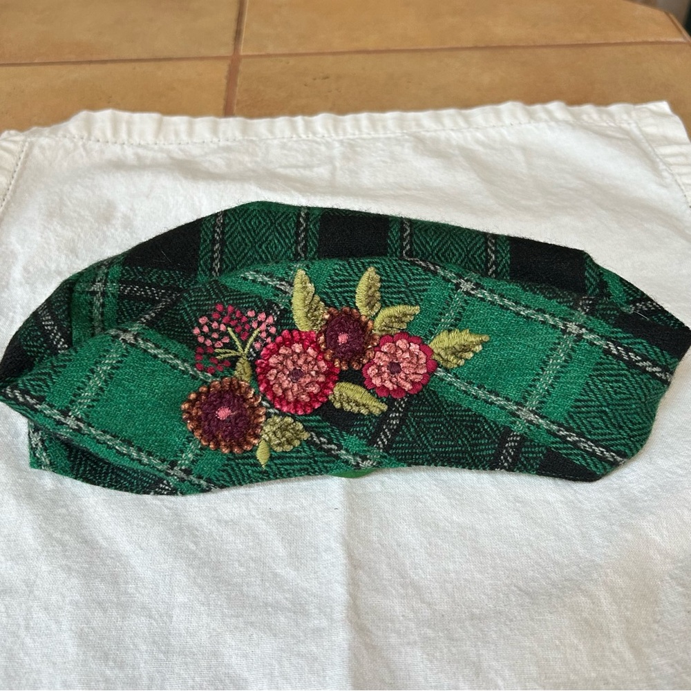 April Cornell Green Plaid Floral Hat